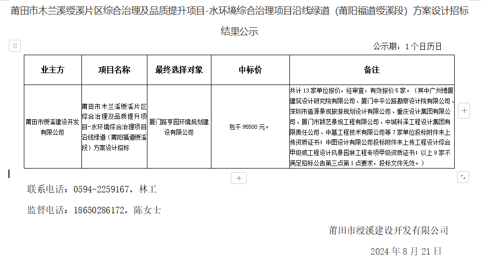 莆田市木蘭溪綬溪片區綜合治理及品質提升項目-水環境綜合治理項目沿線綠道（莆陽福道綬溪段）方案設計招標結果公示.png